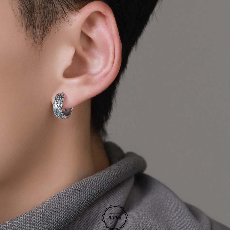 Bông tai bạc nam kiểu tròn cá tính Sharbone 11mm – khuyên tai bạc ViVi_Gift