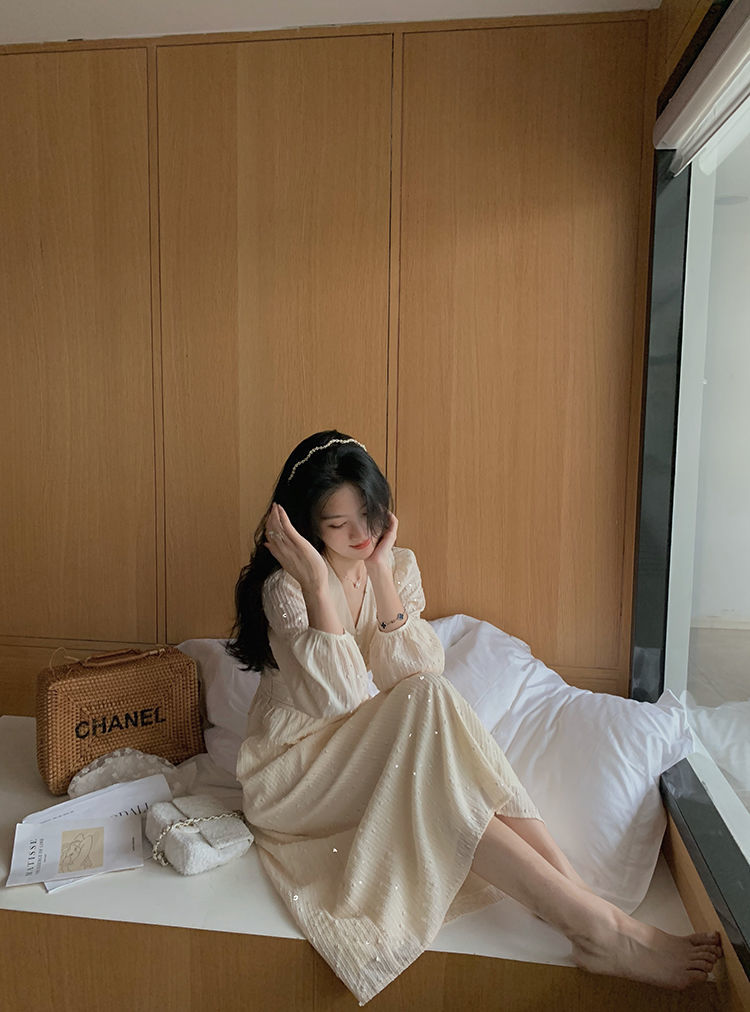 Đầm Dài Tay Bằng Voan Cổ Chữ V Thời Trang Mùa Hè Cho Nữ Cỡ S-2XL | BigBuy360 - bigbuy360.vn