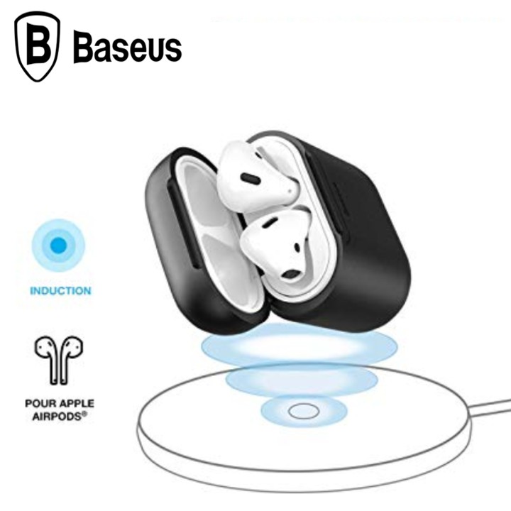 Bao case silicon kiêm sạc nhanh không dây Apple Airpods hãng Baseus (Chống sốc, chuẩn sạc Qi, chứng nhận MFI của Apple)