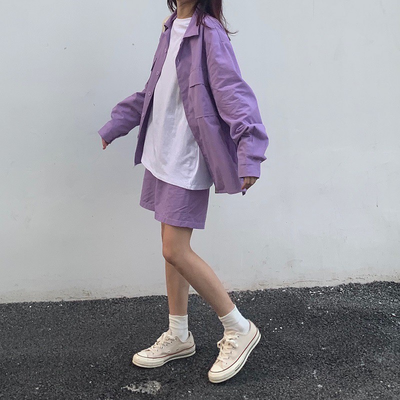 [Mã FAMAYWA2 giảm 10K đơn 50K] [SIÊU RẺ] Set tím kaki 3 món: short + sơ mi + thụn trắng (Sỉ từ 5sp bất kỳ) | BigBuy360 - bigbuy360.vn