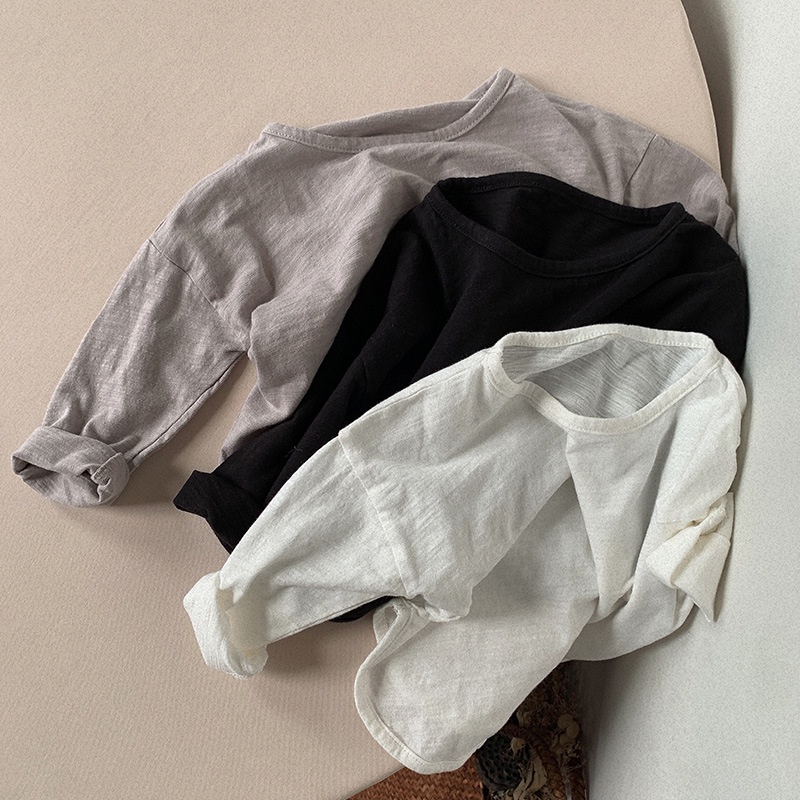 Áo thun trơn dài tay Hàn Quốc phù hợp bé gái bé trai size 80-120