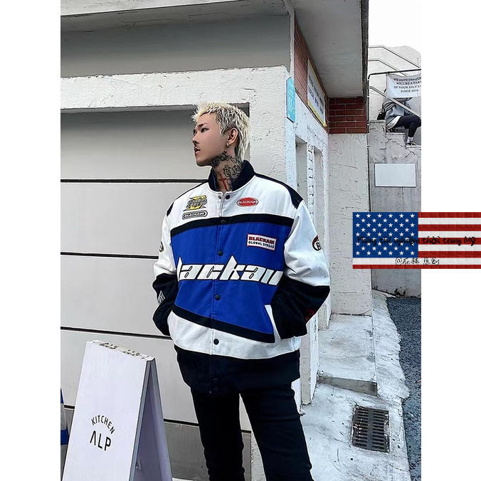 Áo khoác xe máy Áo Khoác Bóng Chày Đồng Phục Đua Xe Mô Tô Phong Cách Đường Phố Mỹ Mùa Xuân Thu Cho Nam Và Nữ Retro Thoáng khí Nhẹ và mỏng Màu xanh Màu đỏ Bộ đồ Light jacket oversize