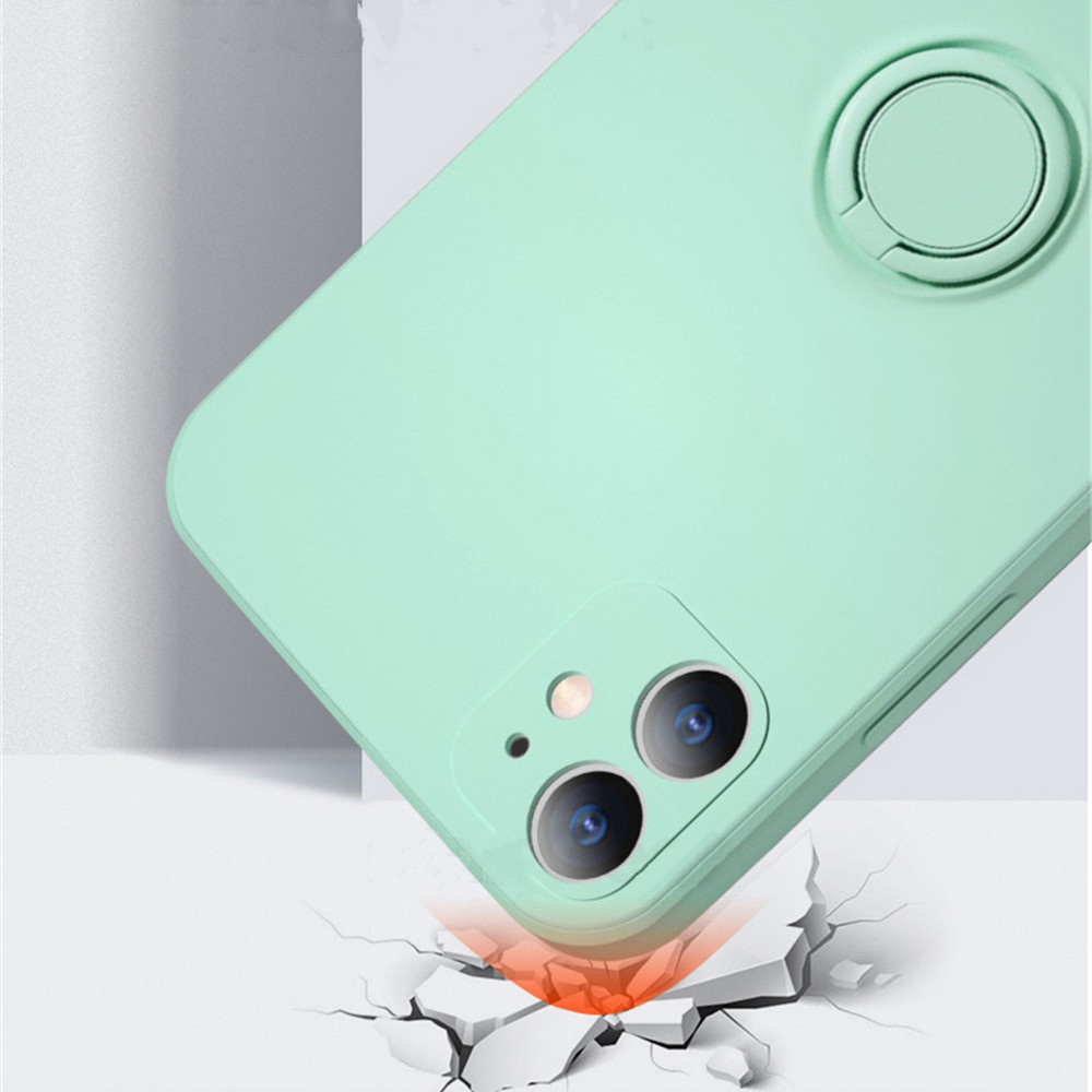 Ốp Điện Thoại Silicon Dẻo Hình Vuông Siêu Mỏng Kèm Giá Đỡ Nhẫn Từ Tính Cho iPhone 14 12 11 Pro Max