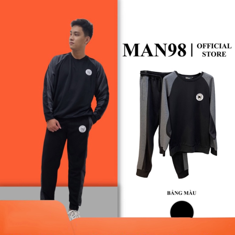 Bộ Nỉ Nam Cổ Tròn Phối Cánh Tay Xám, Đồ Bộ Nam Thu Đông Cổ Tròn Cao Cấp Man13