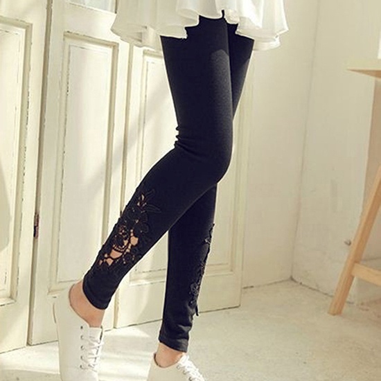 Quần legging co giãn có ren hoa cho nữ