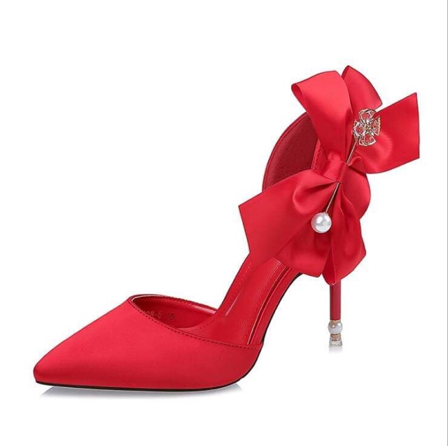 Giày cao gót, giày dự tiệc nơ lụa GA018 ORDER size 34 đến 39