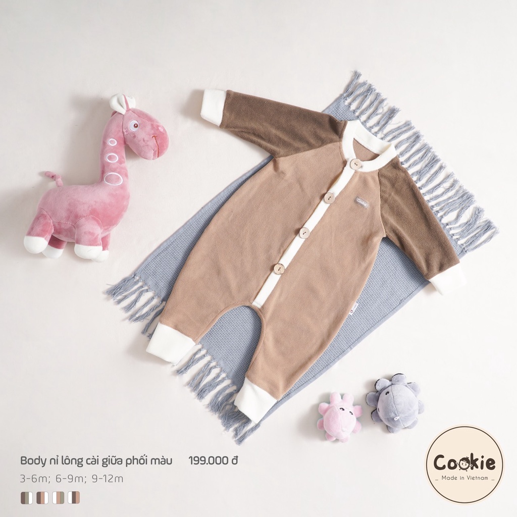 Body nỉ lông sơ sinh Cookie cho bé trai bé gái