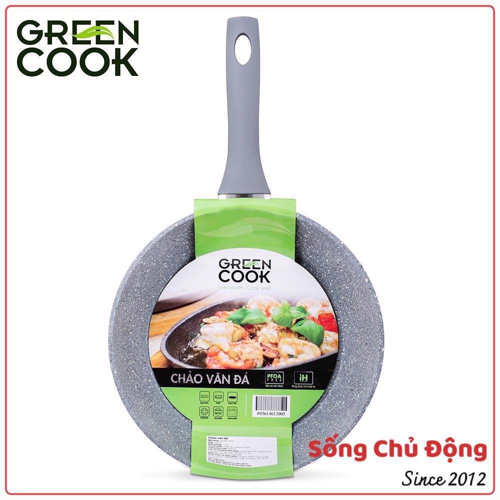 Chảo chống dính 돌 패턴의 붙지 않는 팬 , chảo bếp từ Green Cook GCP01-22IH size 22cm TH Hàn Quốc