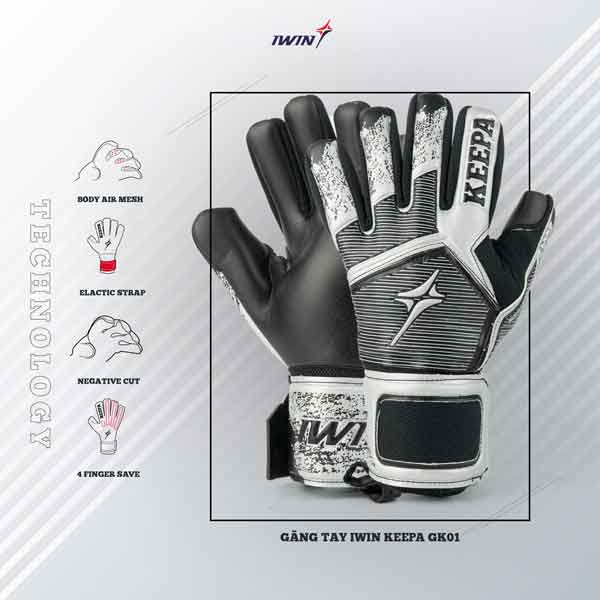 Găng tay thủ môn iWin Keepa PRO GK01 - có xương ngón tay, ôm và bắt dính bóng -  hàng phân phối chính hãng