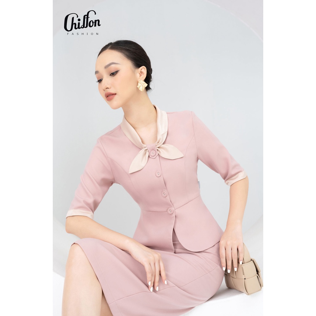 Set vest ký giả gồm áo và chân váy bút chì thiết kế by Chiffon