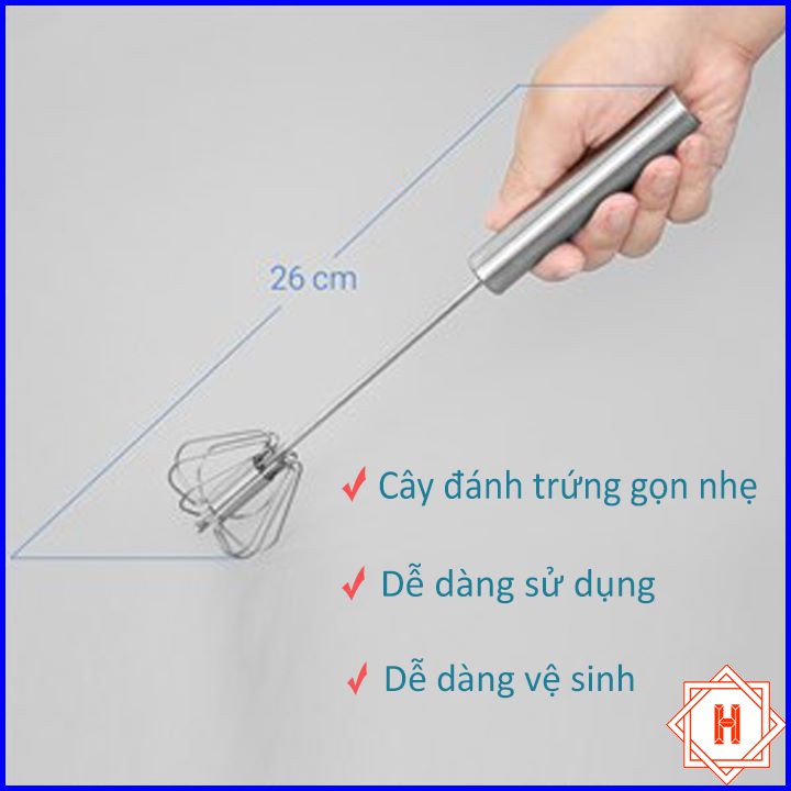 Cây Đánh Trứng Inox Có Trục Xoay Tự Động Tiện Dụng { H }