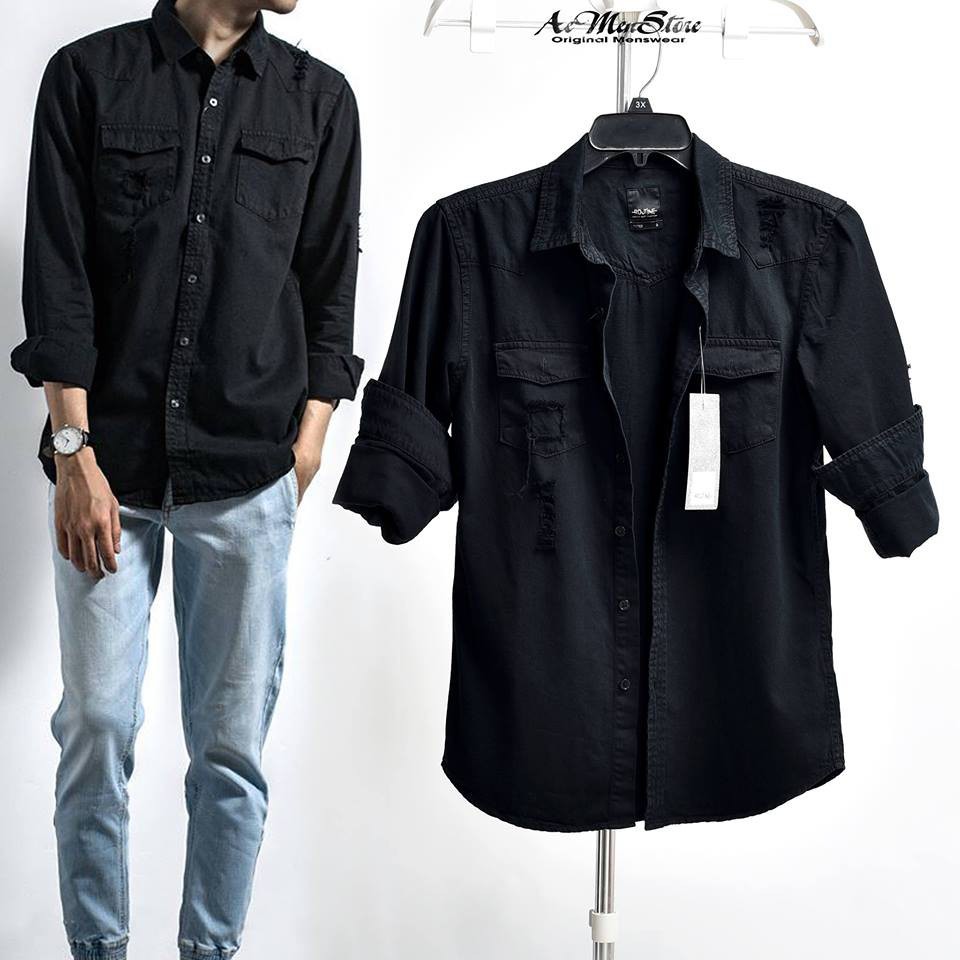 Khoác jeans nam - Áo sơ mi denim nao màu đen
