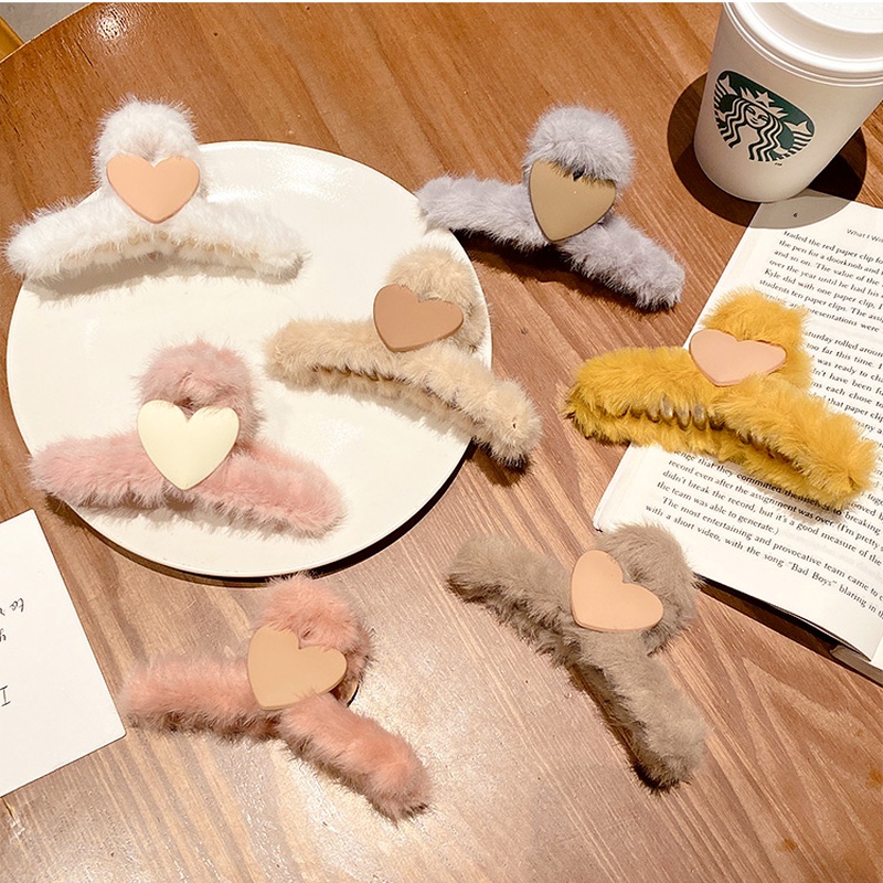 Kẹp tóc nhung họa tiết hình trái tim xinh xắn thời trang Hàn Quốc