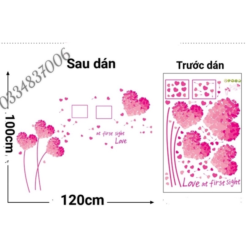Tranh dán phòng ngủ trái tim hồng, sẵn keo dán.