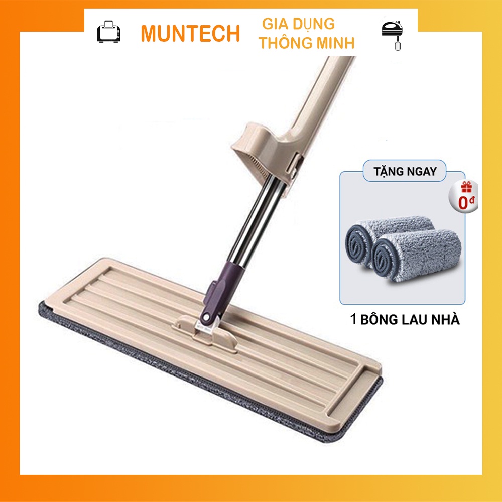 Cây chổi lau nhà tự vắt thông minh đầu xoay 360 độ inox cao cấp dài 130cm tặng kèm 2 bông lau MUNTECH CL01