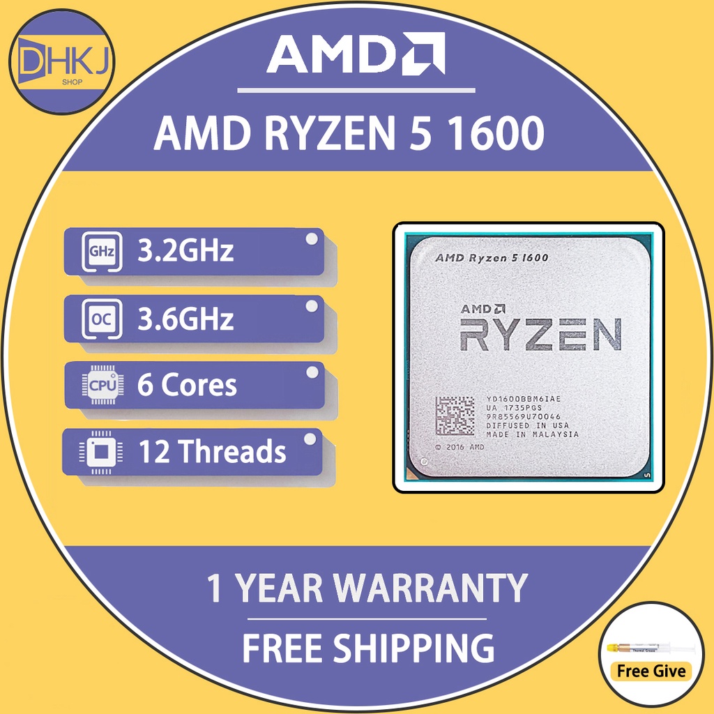 ĐÃ SỬ DỤNG AMD Ryzen 5 1600 R5 1600 3.2 GHz Sáu lõi Mười hai sợi 65W Bộ xử lý CPU YD1600BBM6IAE Ổ cắ