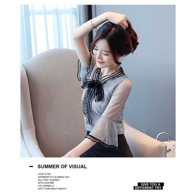 Áo Sơ Mi chiffon Tay Ngắn Phong Cách Hàn Quốc Thời Trang Mùa Hè Xinh Xắn Cho Nữ
