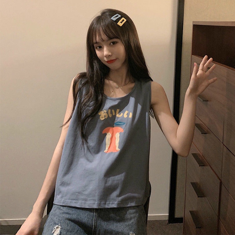 Áo Lửng Không Tay In Chữ Apple Thời Trang Nữ