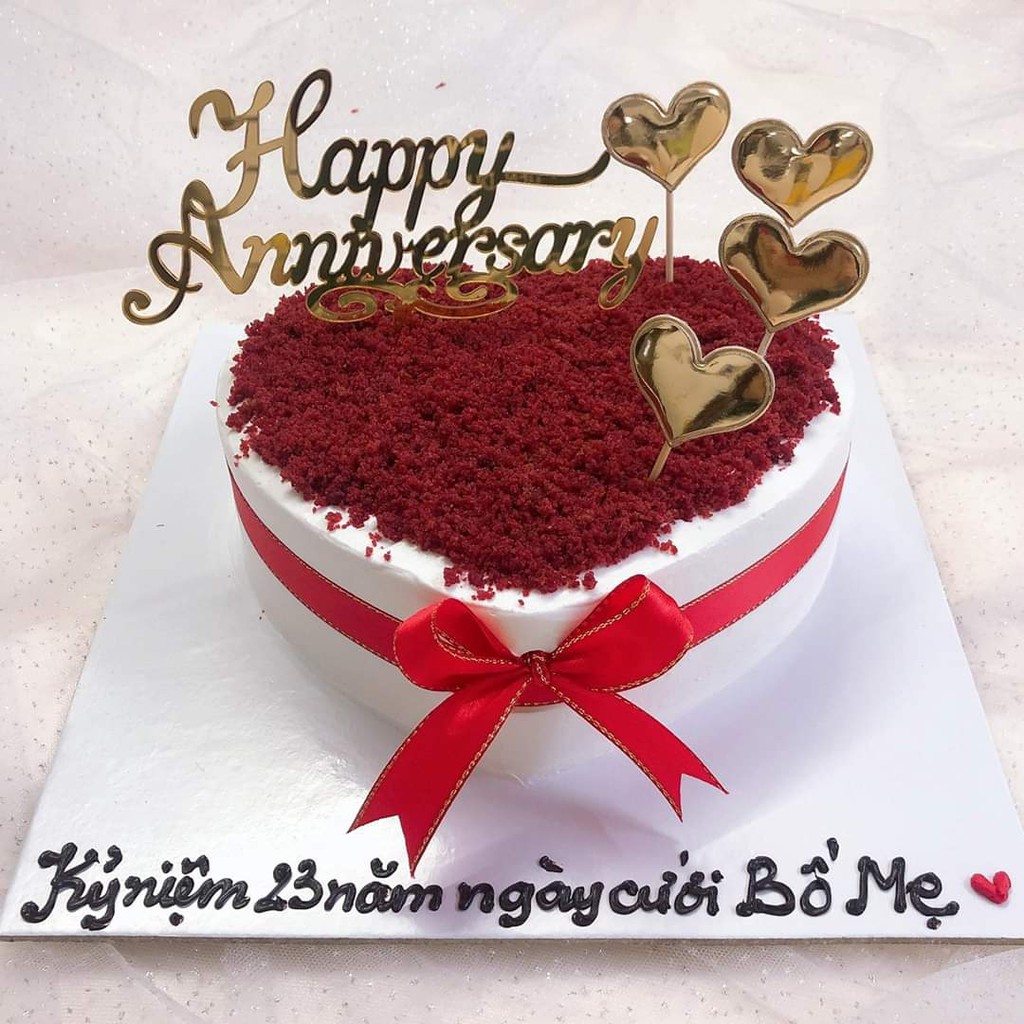 Cắm chữ mica, topper Happy Anniversary cắm bánh kem màu vàng,  Anniversary cake (Dịch: Chúc mừng vào ngày kỷ niệm)