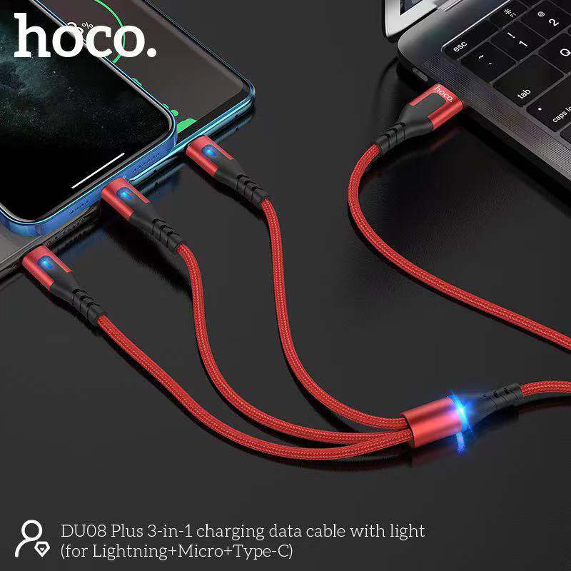Dây Cáp Sạc Dù Báo Đèn 3 đầu Hoco DU08 3in1