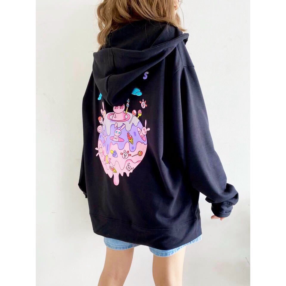 ÁO KHOÁC HOODIE NỮ CÓ TIA KÉO IN HÌNH CUTE