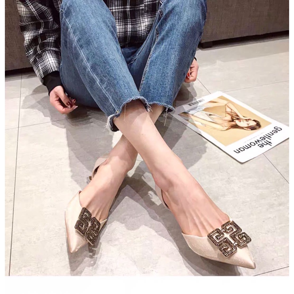 Giày Cao Gót Mũi Nhọn Miệng Nông Đính Đá Dễ Phối Đồ Thời Trang Cho Nữ