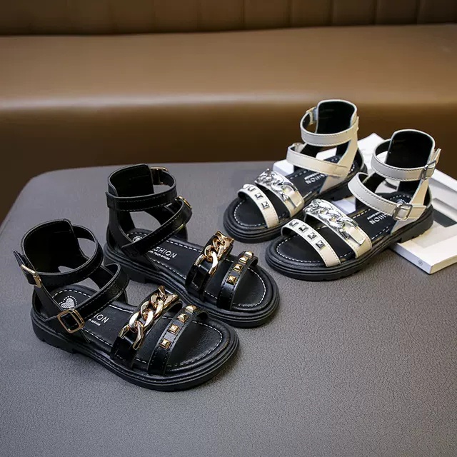 sandal chiến binh bé gái dép cho bé 2 quai dán đế mềm da PU êm chân mẫu mới xích bóng sang chảnh 189  ( có ảnh thật)