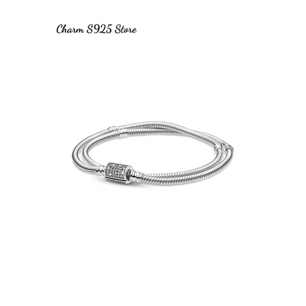 VÒNG TAY PAN ALE MỀM ĐÔI KHOÁ TRỤ ĐÍNH ĐÁ BẠC S925 CAO CẤP