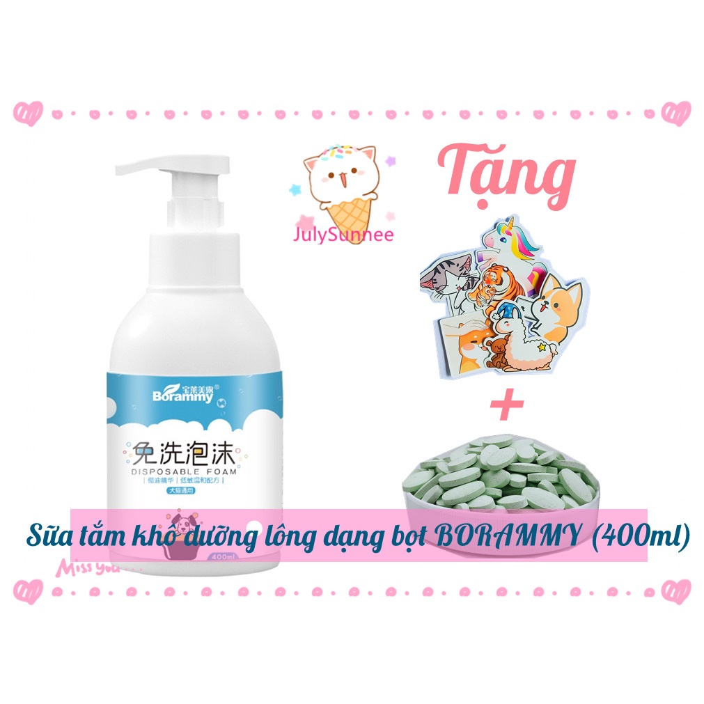 Sữa tắm khô dưỡng lông dạng bọt BORAMMY (400ml) dành cho chó mèo/thú cưng