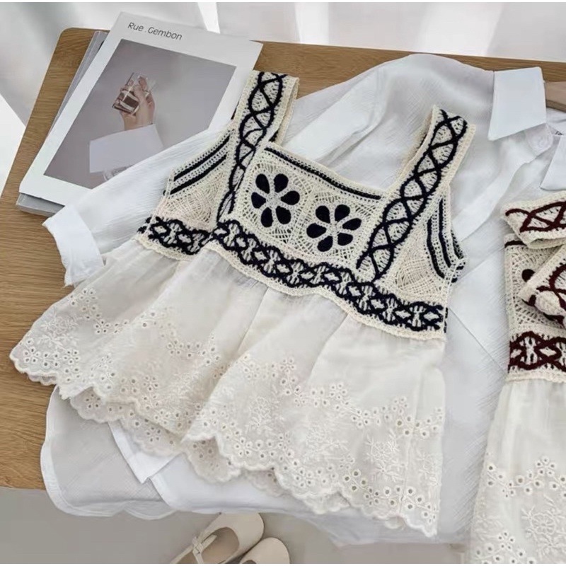 Áo 2 dây bản rộng kiểu thêu hoa babydoll thô nhẹ mát