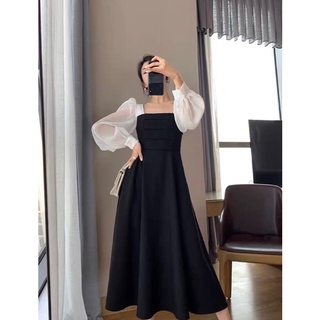 (KÈM ẢNH THẬT) ĐẦM MIDI ĐEN PHỐI TAY VOAN TRẮNG ☺️☺️