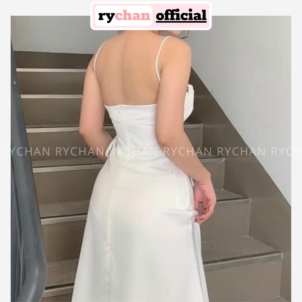 Đầm Maxi 2 Dây Đi Biển (Sẵn Mút Ngực) Đan Eo, Đầm Cúp Ngực Hai Dây Màu Trắng Đen - DX0039