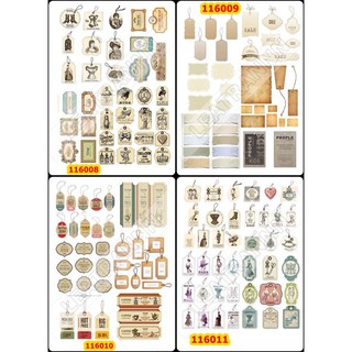 Sticker Washi A4 [ TEM TAG NHÃN VINTAGE] Dạng Lì Trang Trí Bullet Journal Siêu Đẹp  (116008-116011)