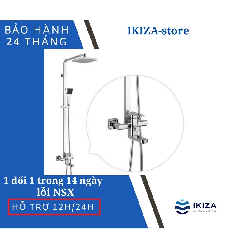 Bộ sen cây tắm nóng lạnh, sen cây đồng mạ bóng crom ikiza ik-sc044 cao cấp thiết kế hiện đại sang trọng