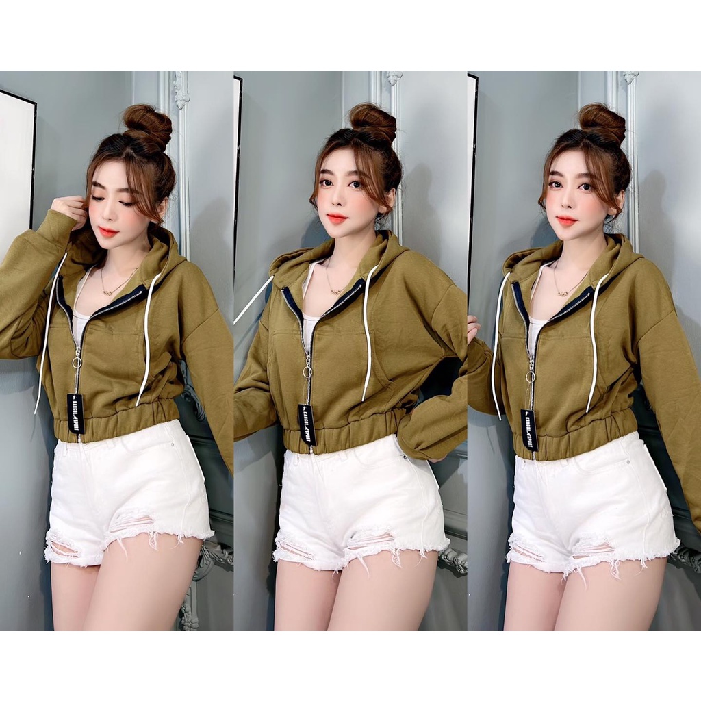 Áo Khoác Croptop Lửng Nữ Mẫu Kiểu Chống Nắng Có Nón Trùm Đầu Tiện Lợi Hàng QC VNXK
