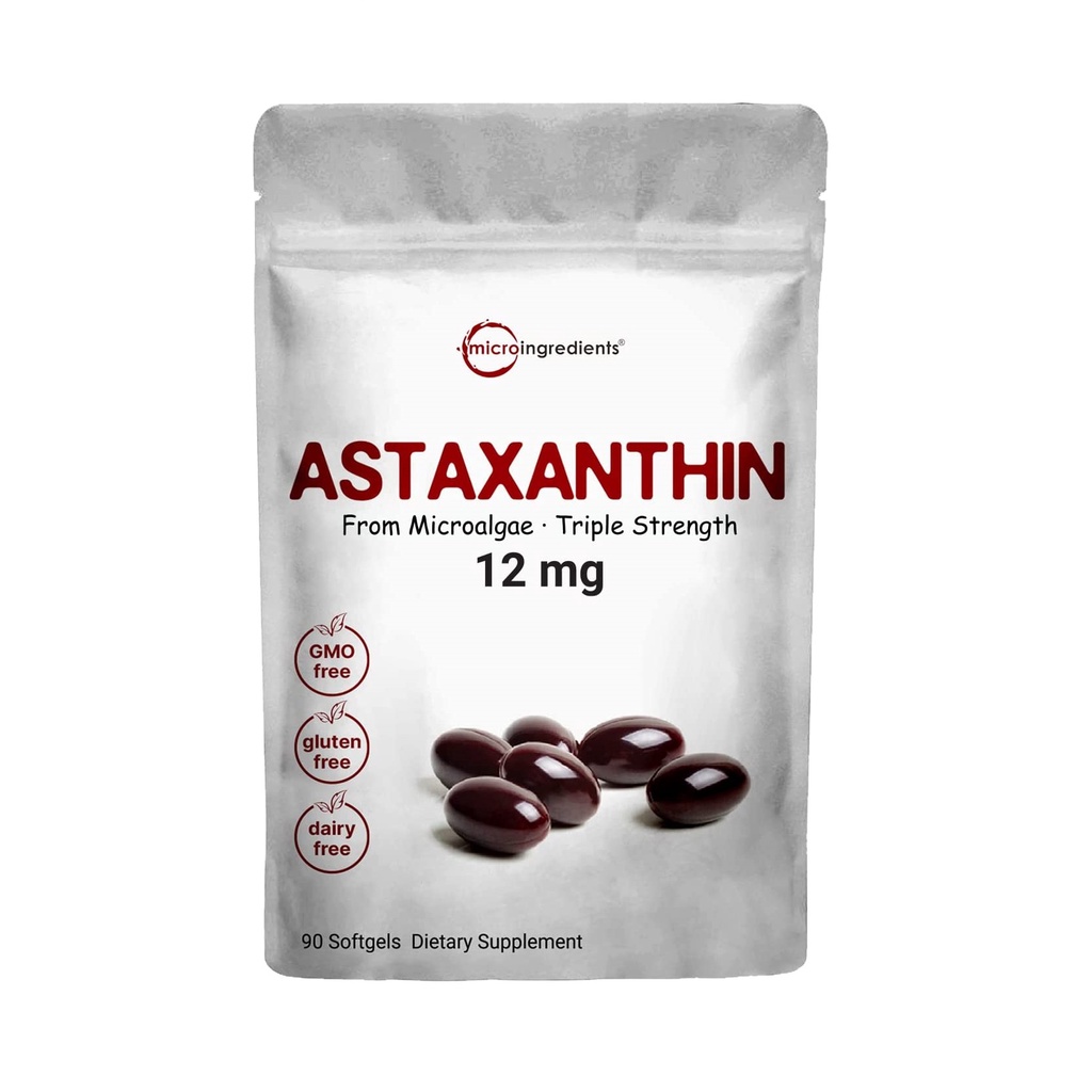 Viên uống Micro Ingredients Triple Strength Astaxanthin 12mg chống oxy hóa, đẹp da, mắt và tăng sức đề kháng 90 viên