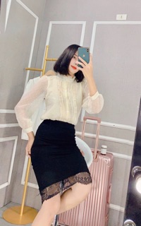 Sơ mi tiểu thu cổ cao tay dài freesize