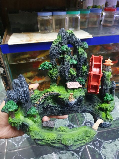 CẢNH NÚI BÁNH QUAY TRANG TRÍ HỒ CÁ NON BỘ 23x16x20cm