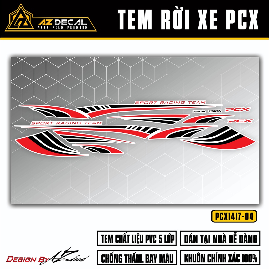 Tem Rời Dán Xe PCX 125 150 160 Mẫu Sport Racing | PCX-04 | Decal Chế Dán Xe Máy PCX Chống Nước Bền Màu