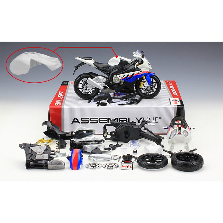 XE MÔ HÌNH LẮP RÁP xe Moto BMW S1000RR Trắng Xanh - Maisto tỷ lệ 1:12