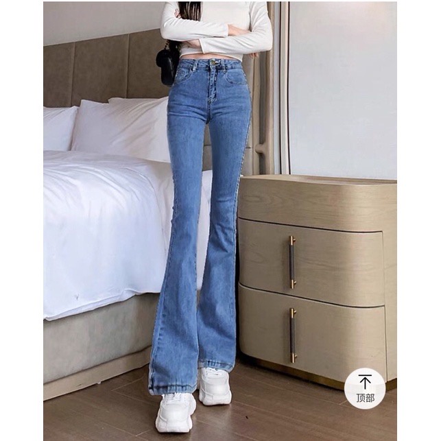 Quần Bò Jean Nữ Ống Loe Co Giãn CANA Jeans Cạp Cao Cao Cấp MS12
