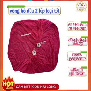 Võng lưới 2 lớp cuộn bó đầu cao cấp dày rộng kèm 5 mét dây dù bảng to, KT 235x160cm, võng lưới màu đỏ đô