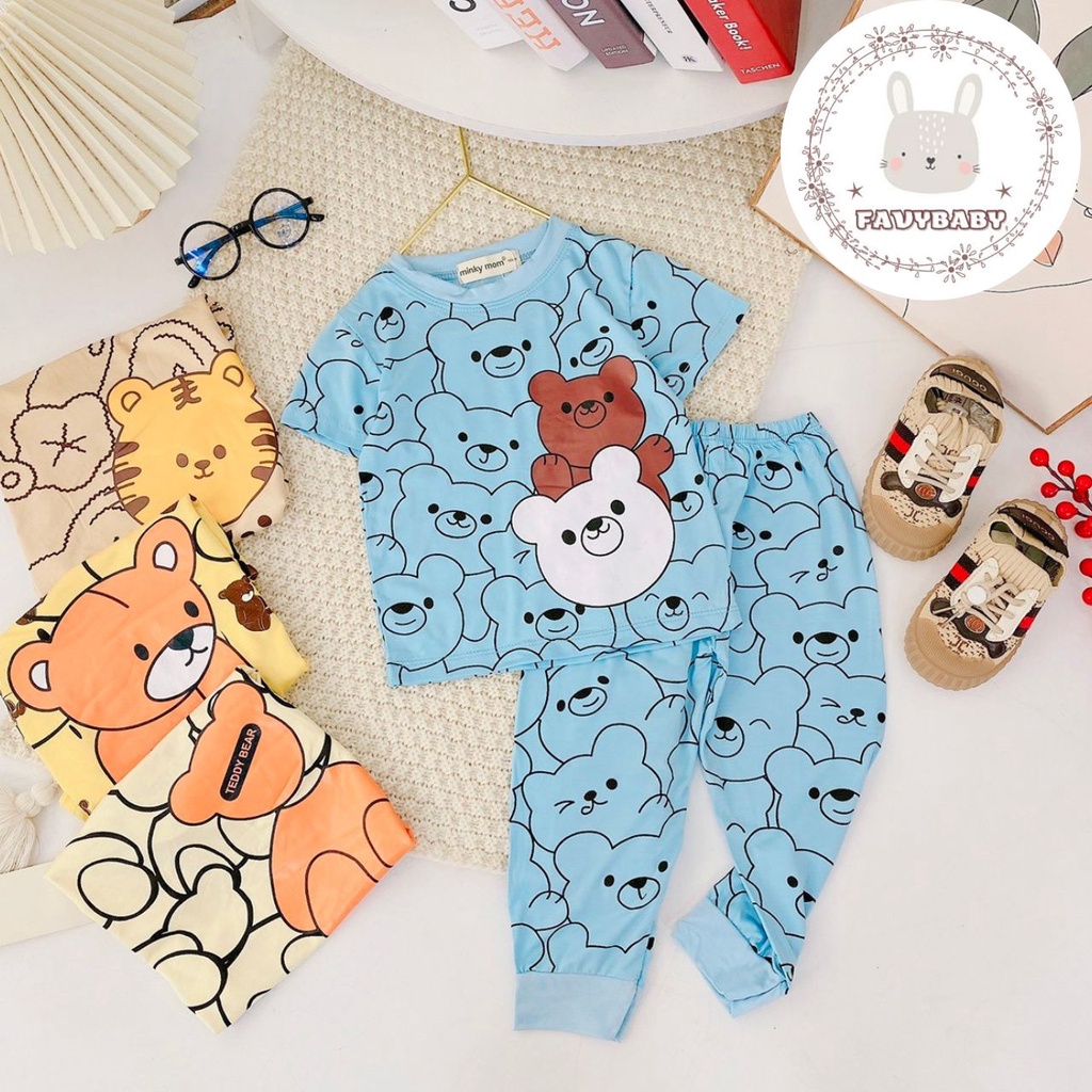 Bộ Tay Ngắn Quần Dài MINKY MOM Chính Hãng Thun Lạnh Toàn Thân Gấu Thỏ Hổ Bé Đi Học Đi Chơi 0 1 2 3 4 5 Tuổi-Favybaby