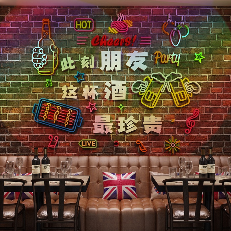 Tranh mica dán tường hình đồ nướng, cheer, nâng cốc trang trí quán đồ nướng, quán nhậu