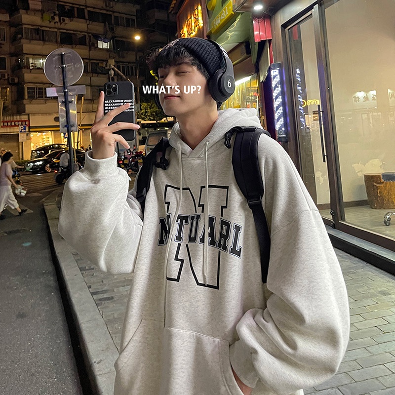 Áo hoodie tay dài in chữ thời trang thu đông năng động cho nam