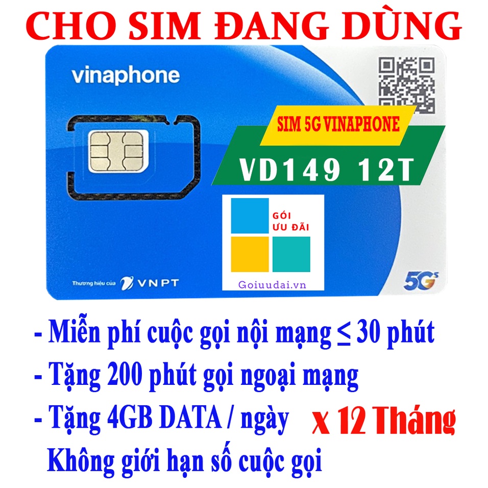 [GIA HẠN/ĐĂNG KÝ LẠI] GÓI VD149 Vinaphone - Không nạp tiền CẢ NĂM