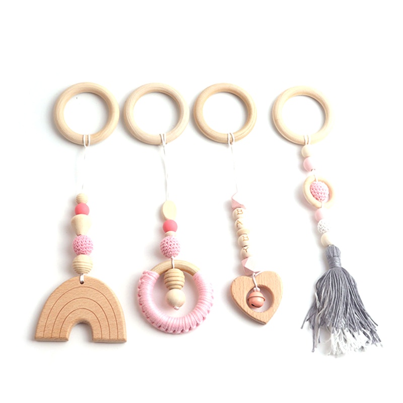 Set 4 Đồ Chơi Lục Lạc Vòng Gỗ Treo Xe Đẩy/Giường Cho Bé Sơ Sinh Có Chuông Di Động