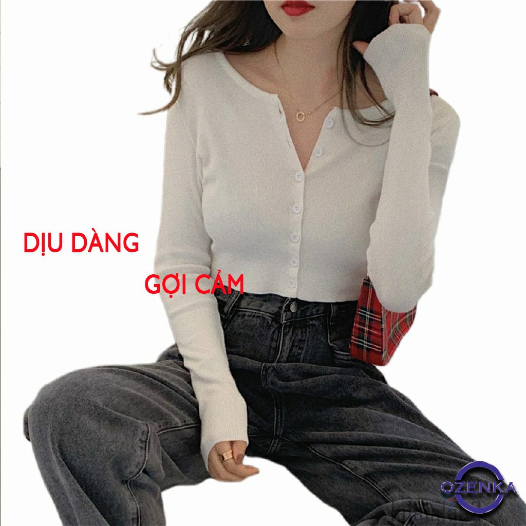 HÀNG NHẬP KHẨU -  Áo khoác nữ cardigan croptop len tăm 7 nút cài trước ullzang size dưới 56 cân màu đen trắng ghi CRT 25