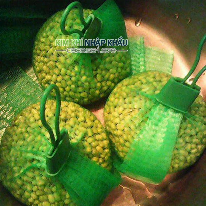 1kg túi lưới nhựa màu xanh đựng trái cây kèm móc khóa dài 40cm - BLX40