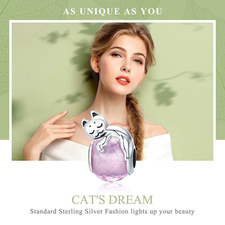 BAMOER Hạt Charm bạc 925 Hình Mèo Dễ Thương